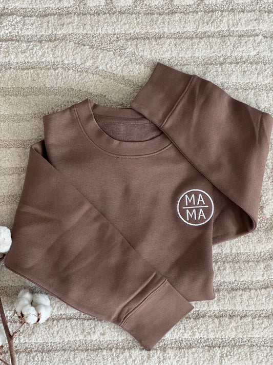 Brodeerattu collegepaita Mama - Mocca